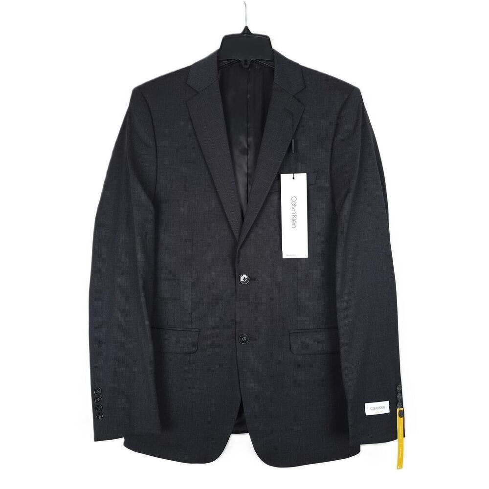 Calvin Klein Mens Skinny Fit Suit Jacket Blazer 40L Black Brown Blue Check NWT